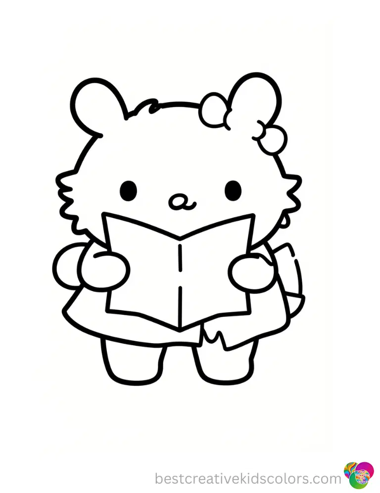 The simple Sanrio coloring sheet safely displays Sanrio characters carrying a paper map.