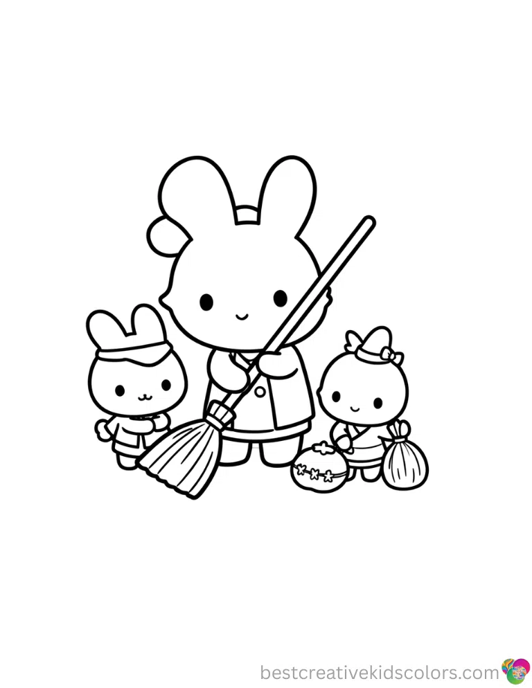Look inside sanrio thanksgiving coloring pages to clearly see Sanrio characters sweeping.