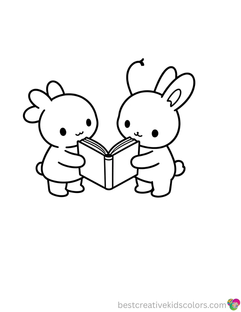 Sanrio characters safely touch a thick reading book in Sanrio thanksgiving coloring pages.