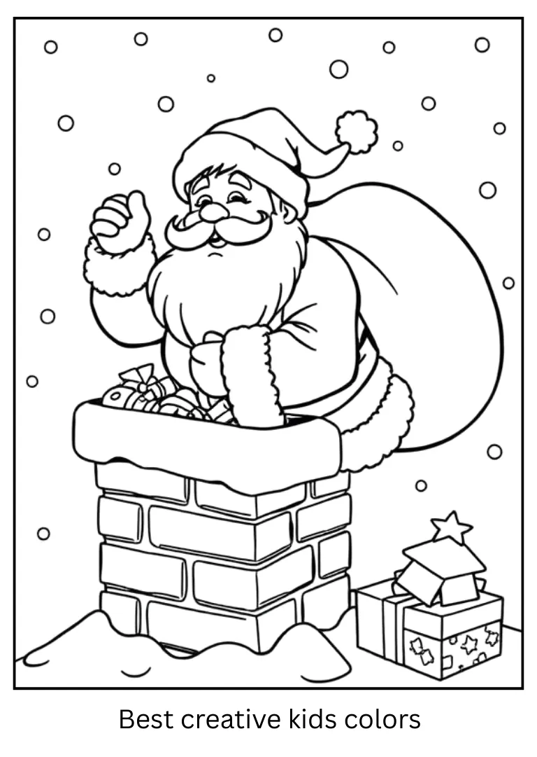 Santa Coming Down the Chimney Coloring Page Santa Coming Down the Chimney Coloring Page