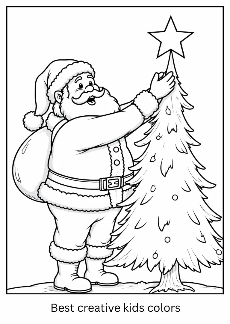 Santa Holding a Star Coloring Page Santa Holding a Star Coloring Page