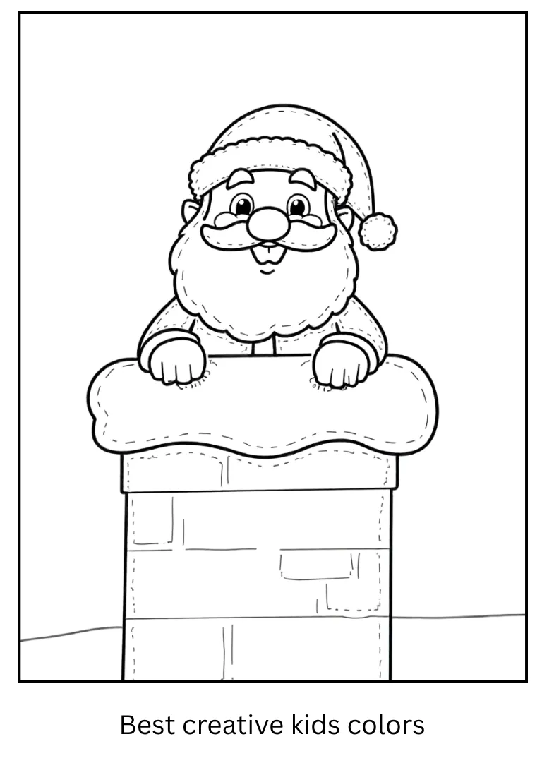 Santa Peeking from Chimney Coloring Sheet Santa Peeking from Chimney Coloring Sheet