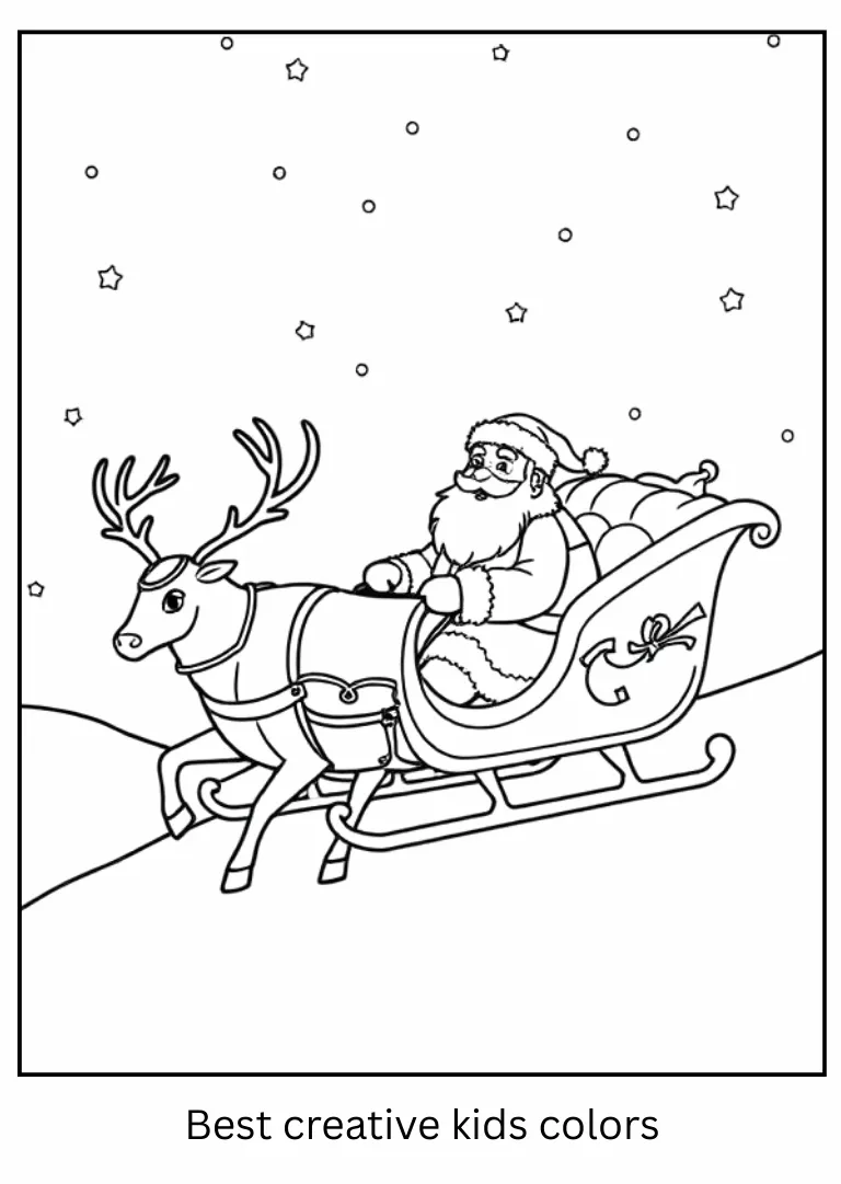 Santa Riding His Sleigh Coloring Sheet