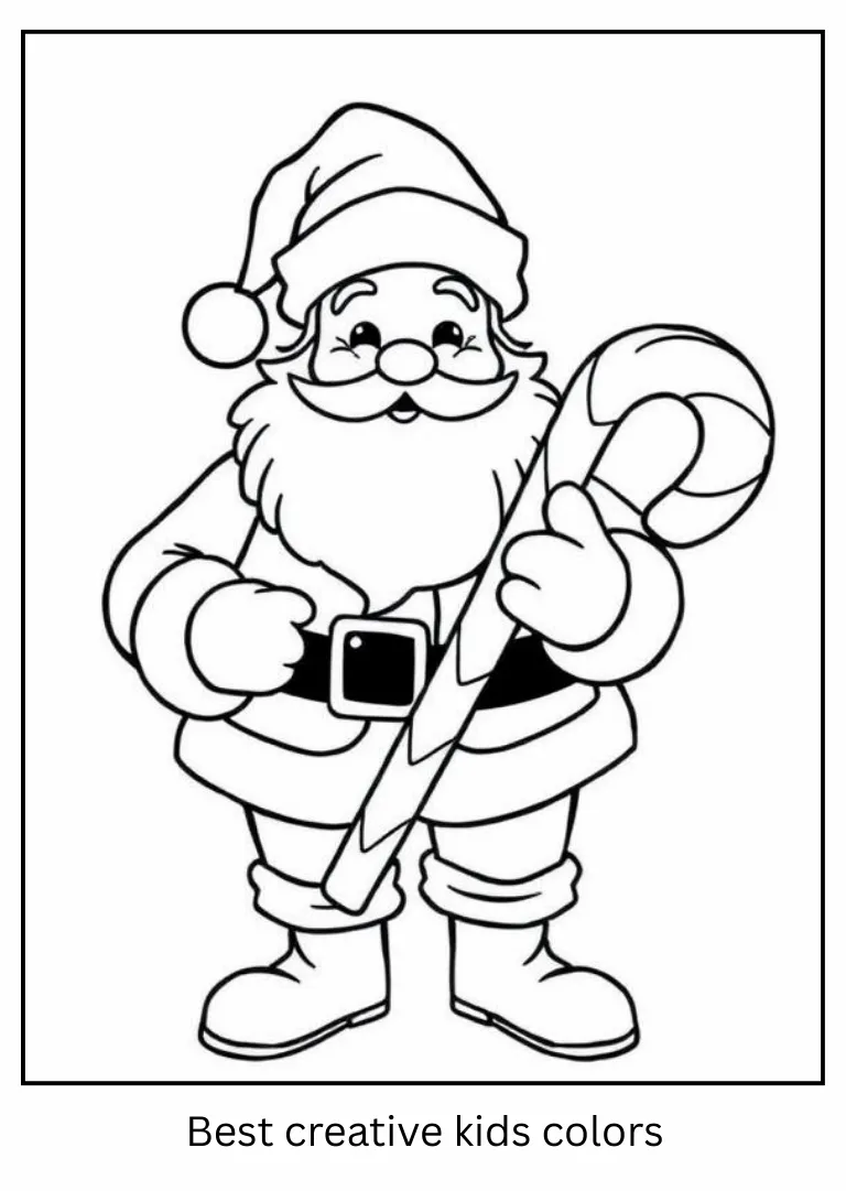 Santa with Candy Cane Coloring Page
