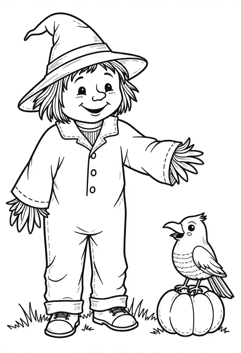 A friendly scarecrow chats with his crow pal.