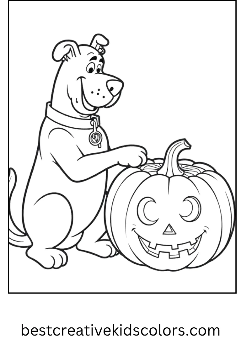 Scooby helps carve a funny jack-o’-lantern face.