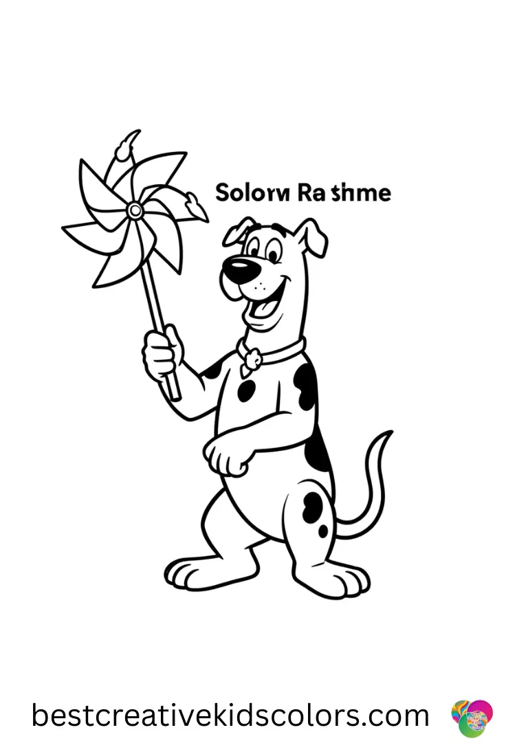 Scooby hums a rhyme while spinning a pinwheel in Scooby doo color sheet printable.