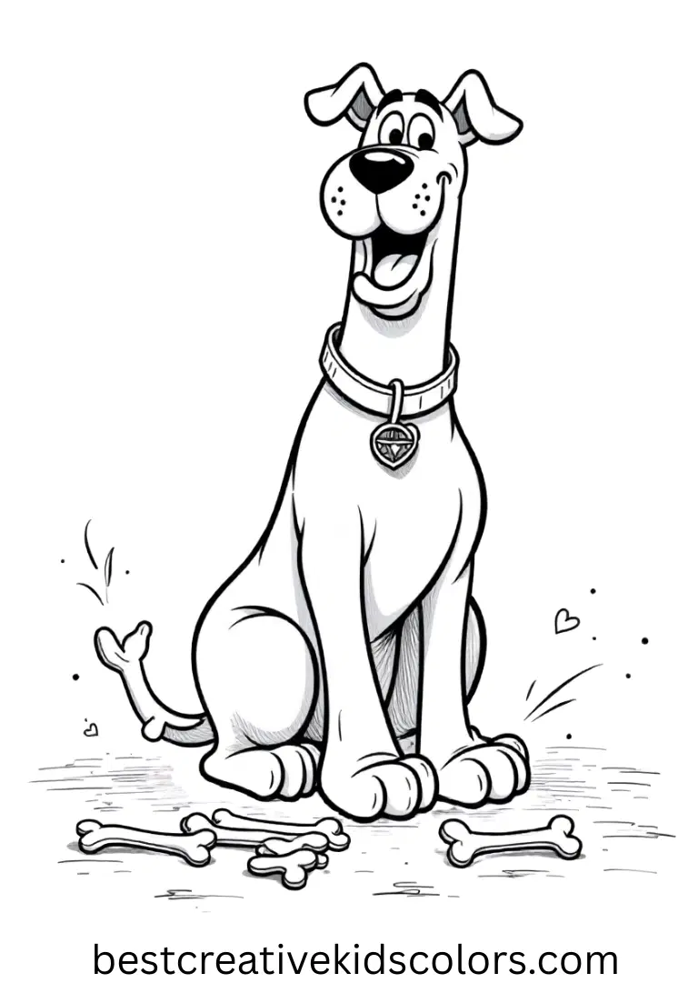Scooby arranges tiny bones into a tidy row for fun in Scooby doo coloring pages halloween free.