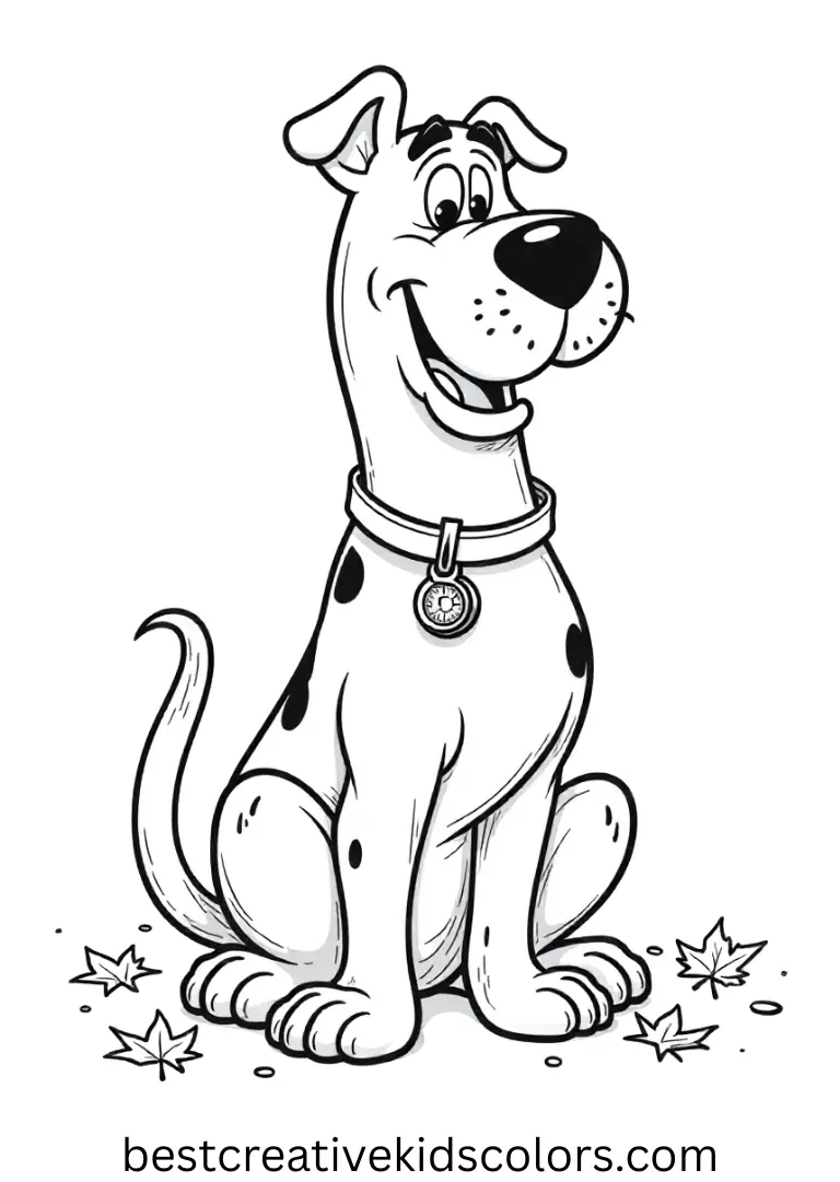Scooby doo halloween coloring page easy shows Scooby tracing gentle circles in soft autumn dust.