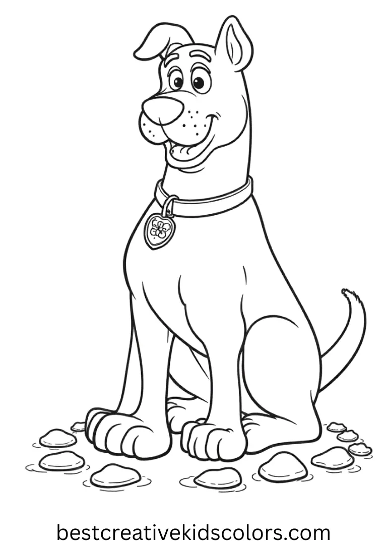 Scooby doo halloween coloring page for adults displays Scooby arranging pebbles into a pattern.