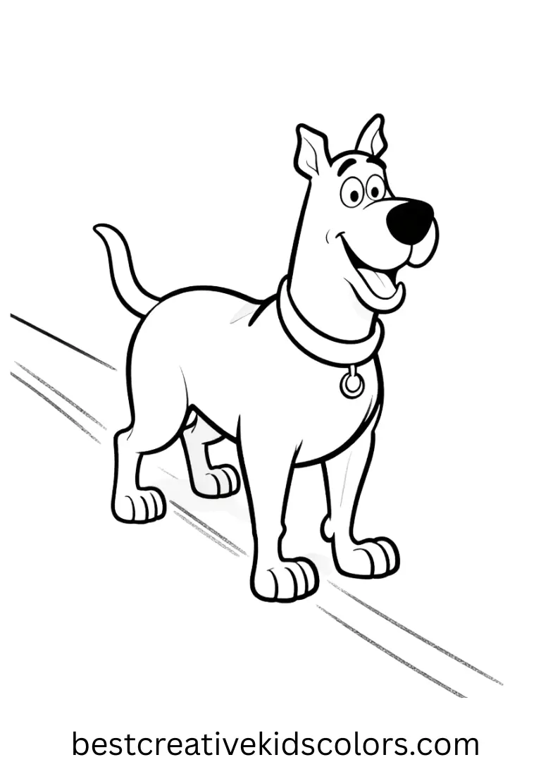 Scooby follows chalk markings in Scooby doo halloween coloring pages printable along a sidewalk.