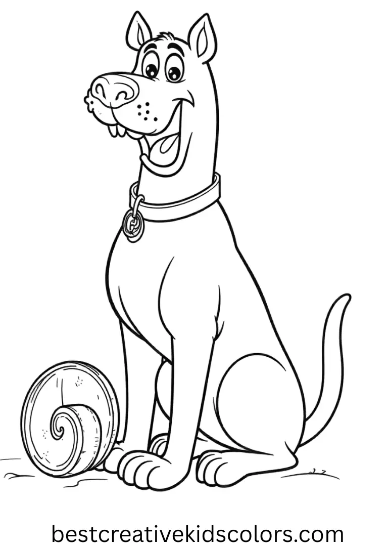 Scooby rolls a small wooden wheel forward to test its movement in Scooby doo halloween coloring sheets free.