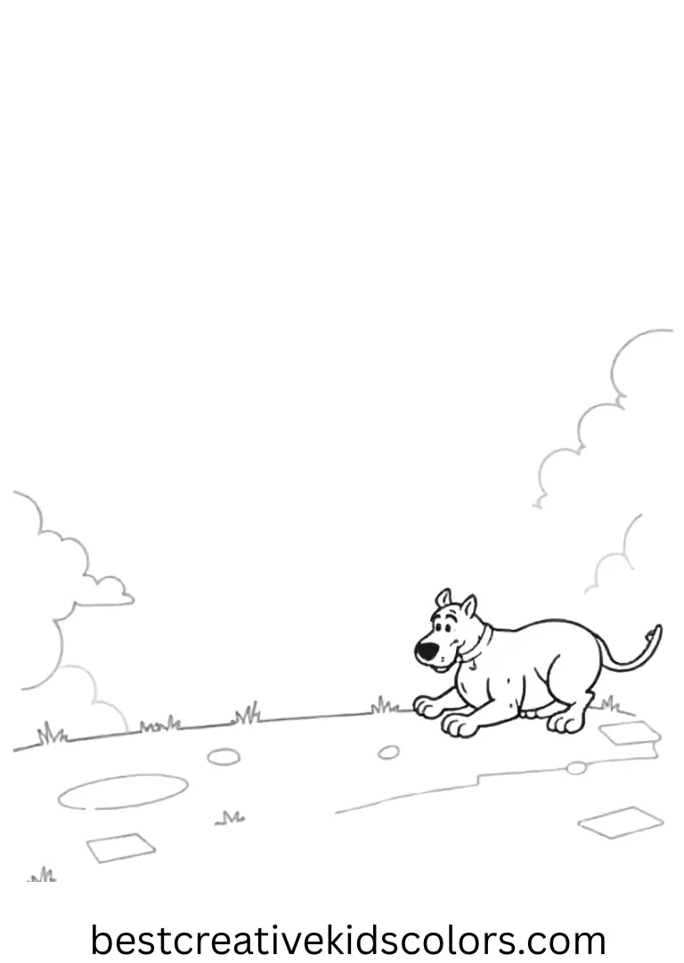 Scooby examines a smooth stone path by tapping each slab in Scooby doo halloween coloring sheets pdf.