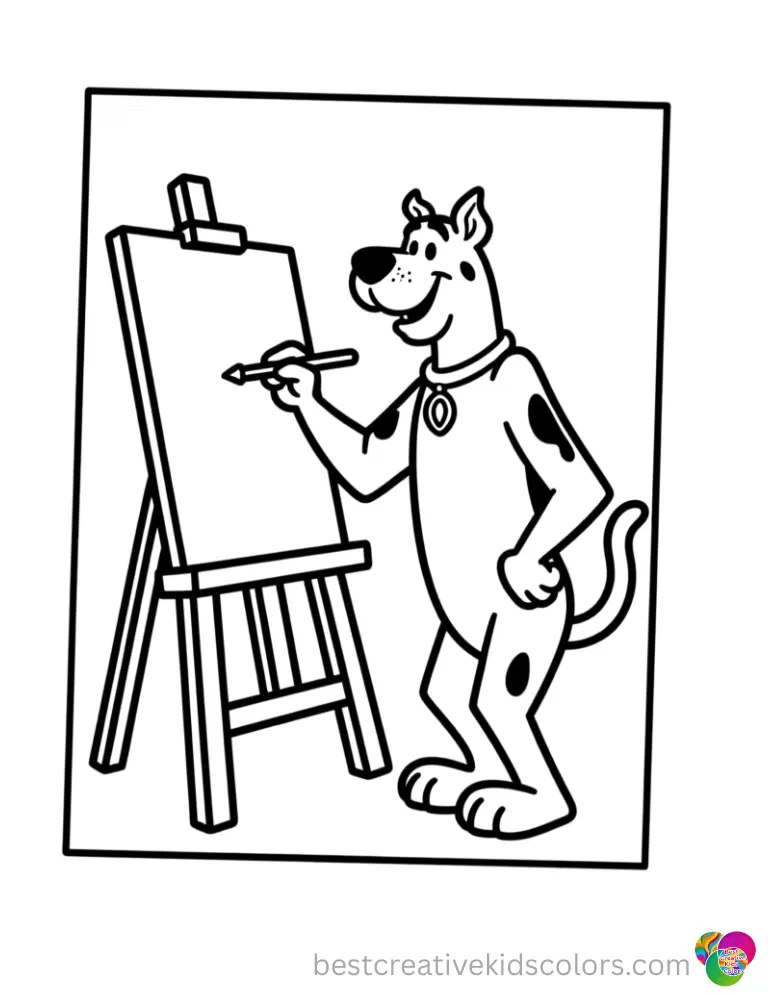 Scooby doo mystery incorporated coloring pages disney Scooby doo mystery incorporated coloring pages disney shows Scooby painting on a wooden easel.