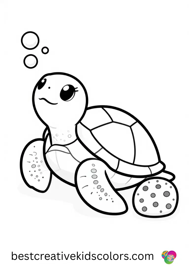 Sea turtle coloring pages shows a turtle tracing spiral shapes on soft sand with its flippers.
