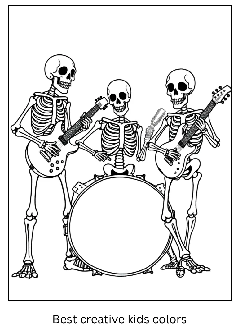 Skeleton Band Playing Music Coloring Page
