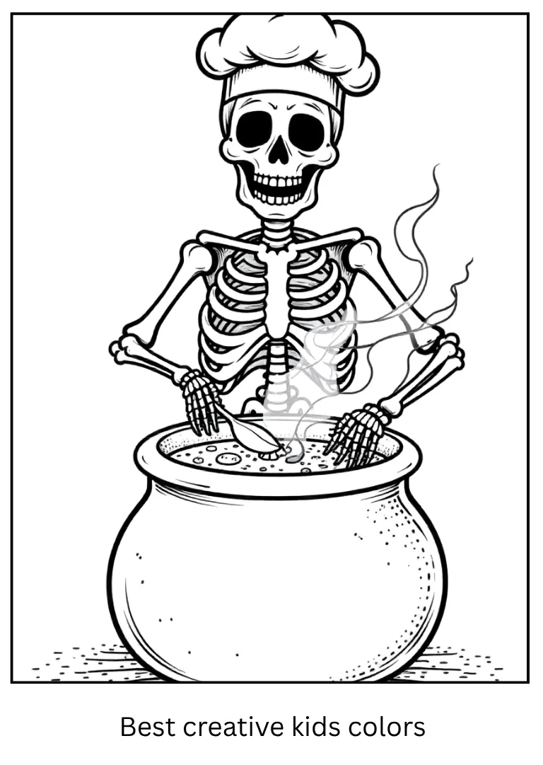 Skeleton Chef Halloween Coloring Sheet