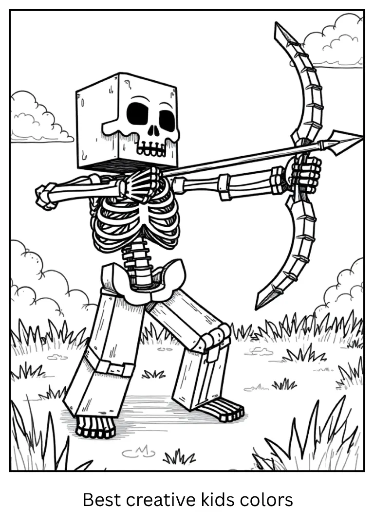 Skeleton Duel – Minecraft Coloring Outline