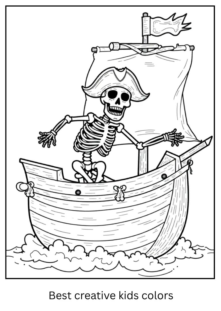 Skeleton Pirate Halloween Coloring Page