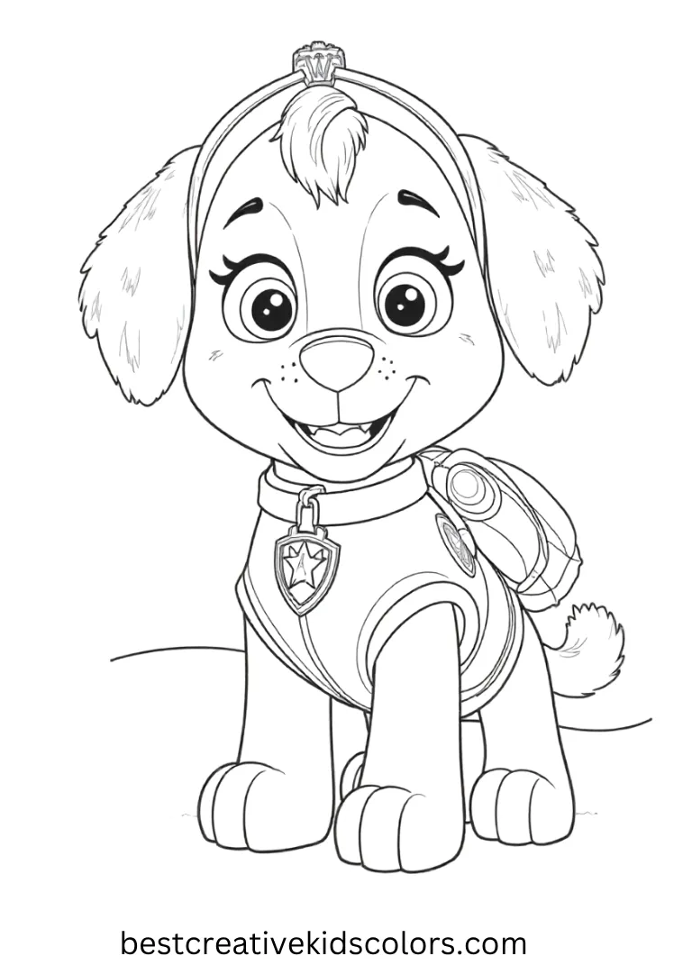 Cute Paw Patrol Coloring Page shows building a snowman in winter fun. This cute paw patrol coloring page is fun to color and enjoy as a cute paw patrol coloring page!