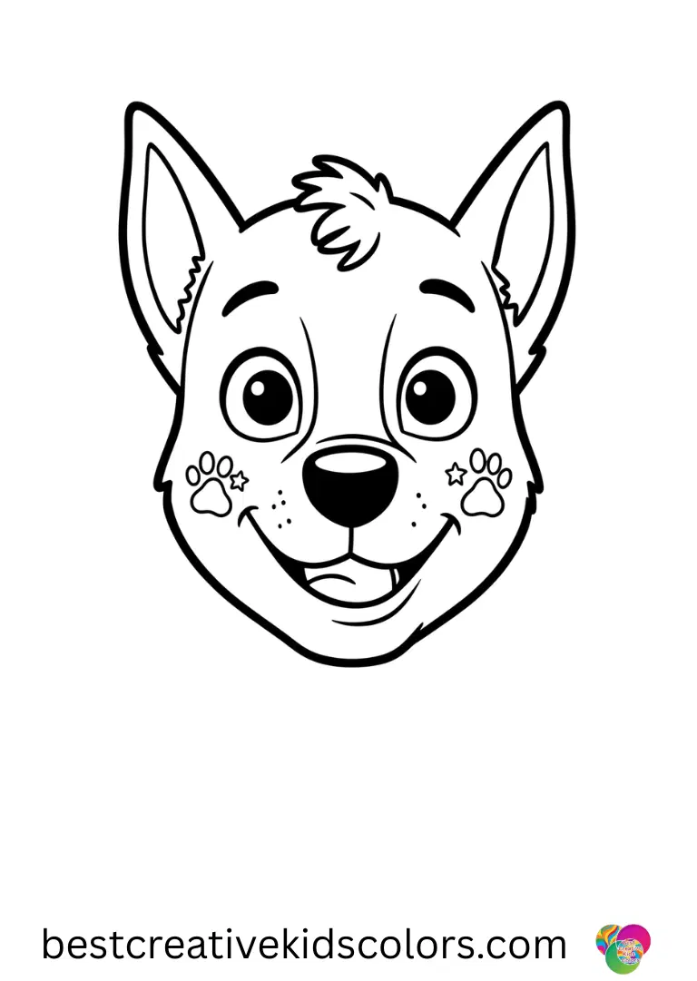 Skye PAW Patrol face paint shows Skye decorating cheeks with little stars and paw marks.