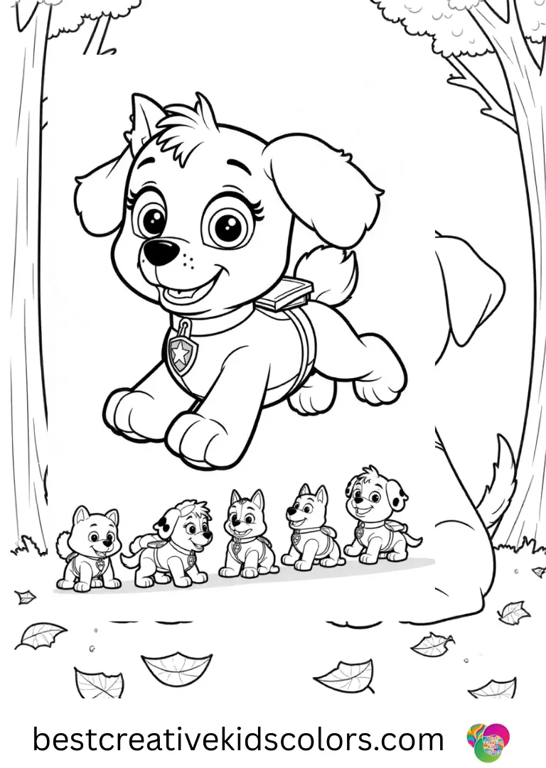 Skye hovers over a row of tiny colorful toys in Skye paw patrol flying toy.