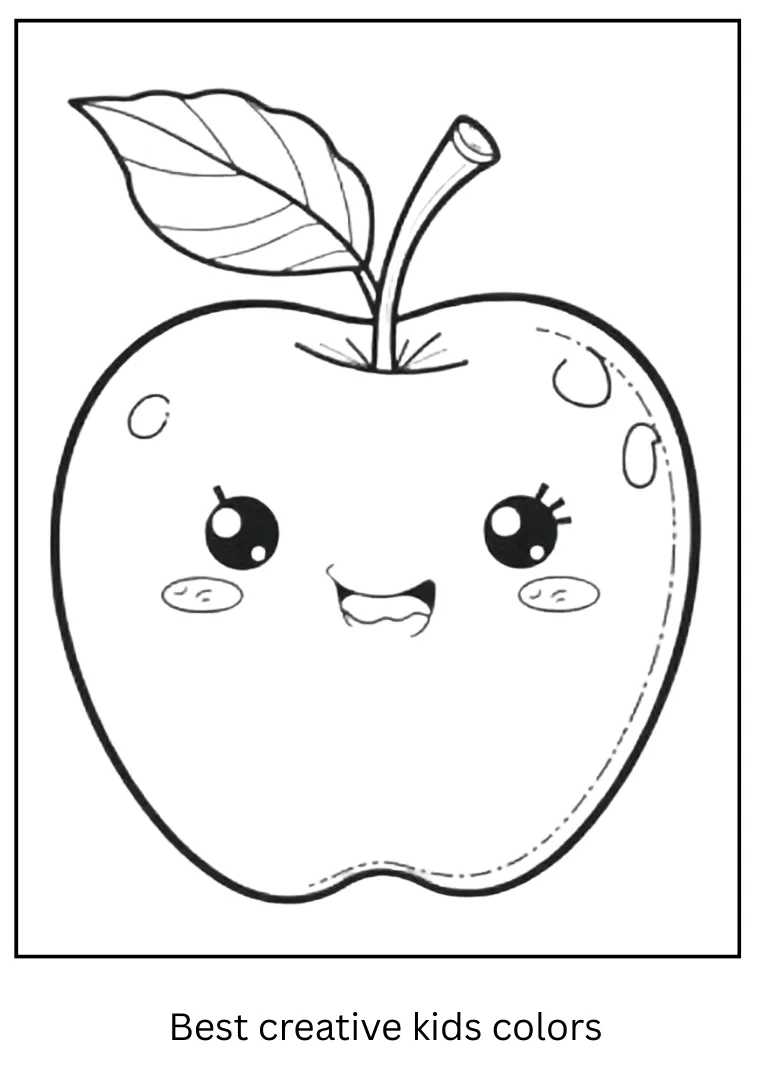 Smiling Kawaii Apple Coloring Page