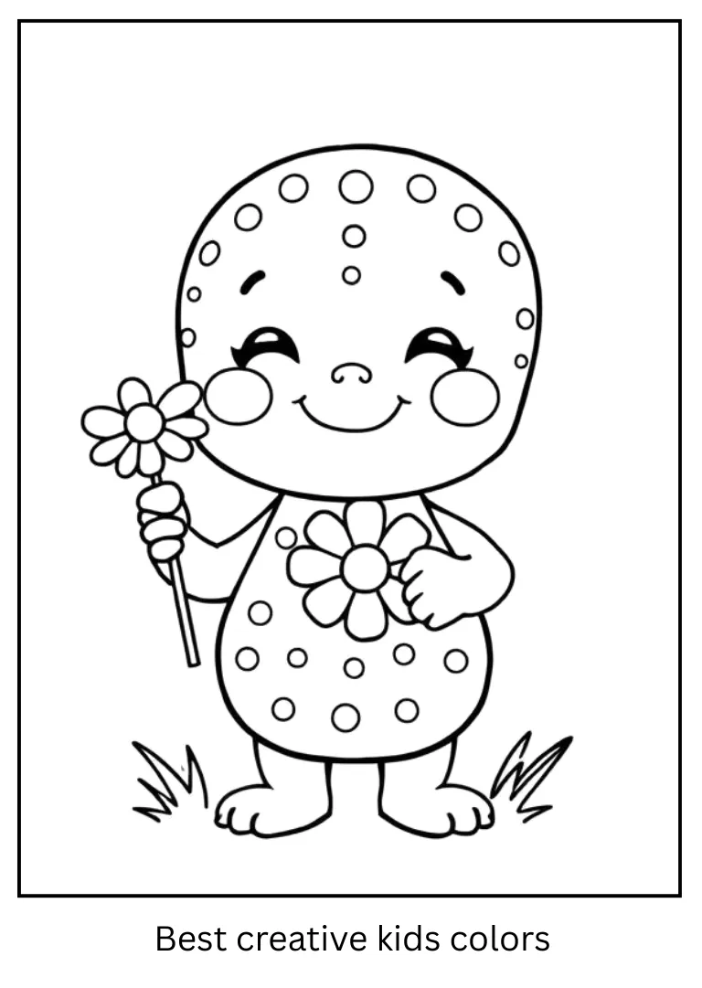 Smiling Labubu with Daisy Coloring Sheet