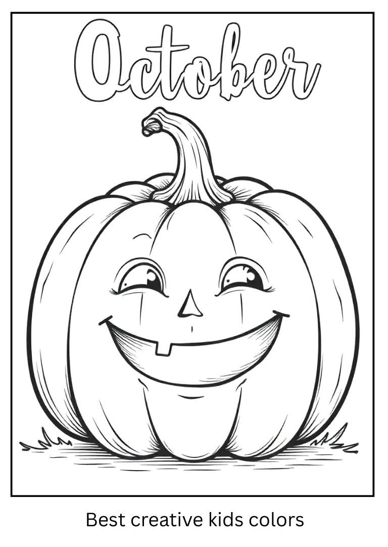 Smiling October Pumpkin Coloring Page