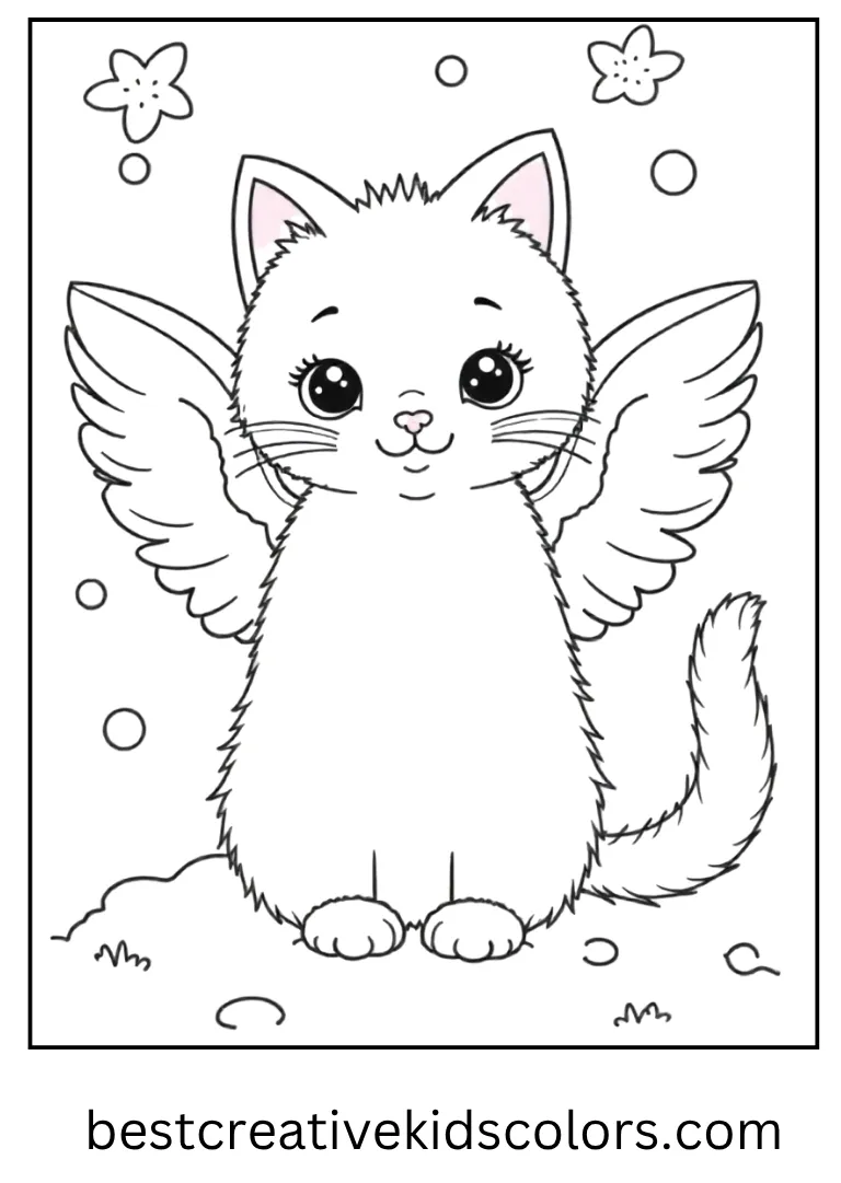 Snow Angel Winter Kitty Coloring Sheet She lies in the snow forming a simple snow angel shape kids can color easily.