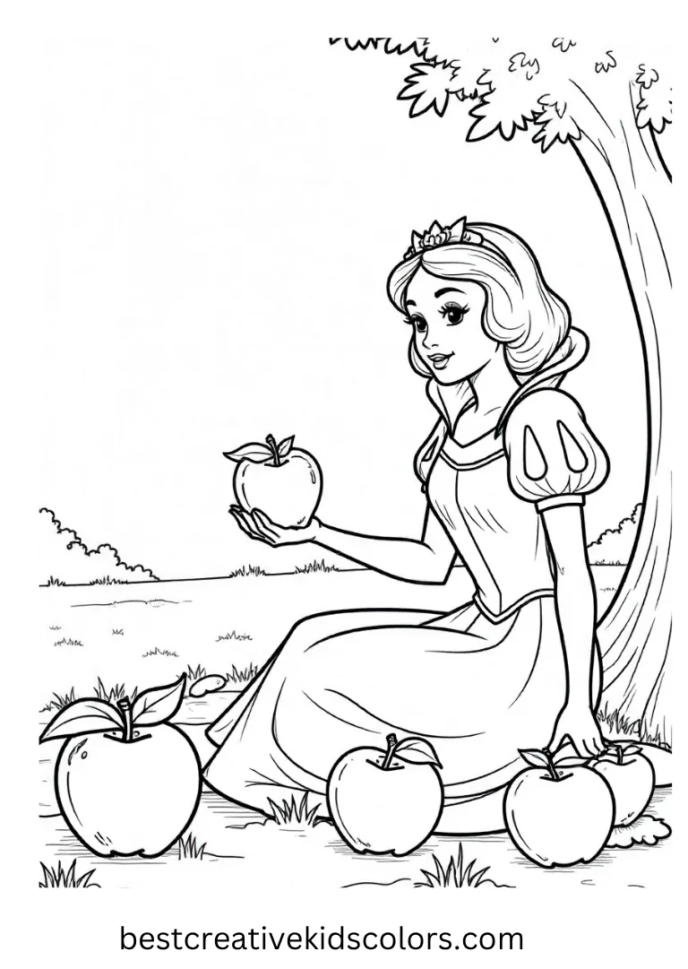 Snow White’s Apple Picnic Disney Coloring Page Enjoy Snow White’s picnic adventure with playful Disney Coloring Pages made for kids.