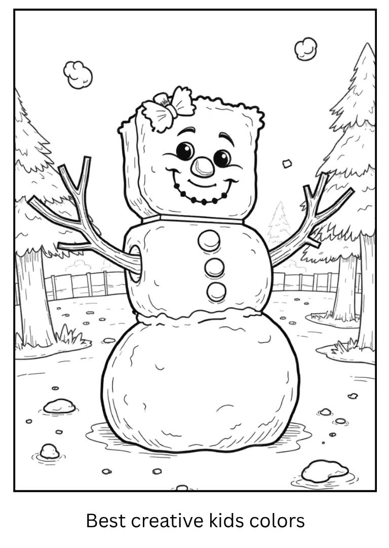 Snowman Fun – Minecraft Coloring Outline