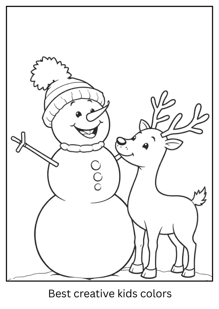 Snowman with Reindeer Friend Outline Snowman with Reindeer Friend Outline