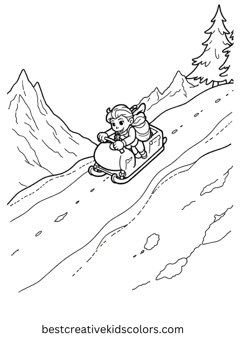 Snowy Mountain Slide Disney Frozen Coloring Page Race down snowy hills with Disney Frozen Coloring Pages for playful coloring fun.