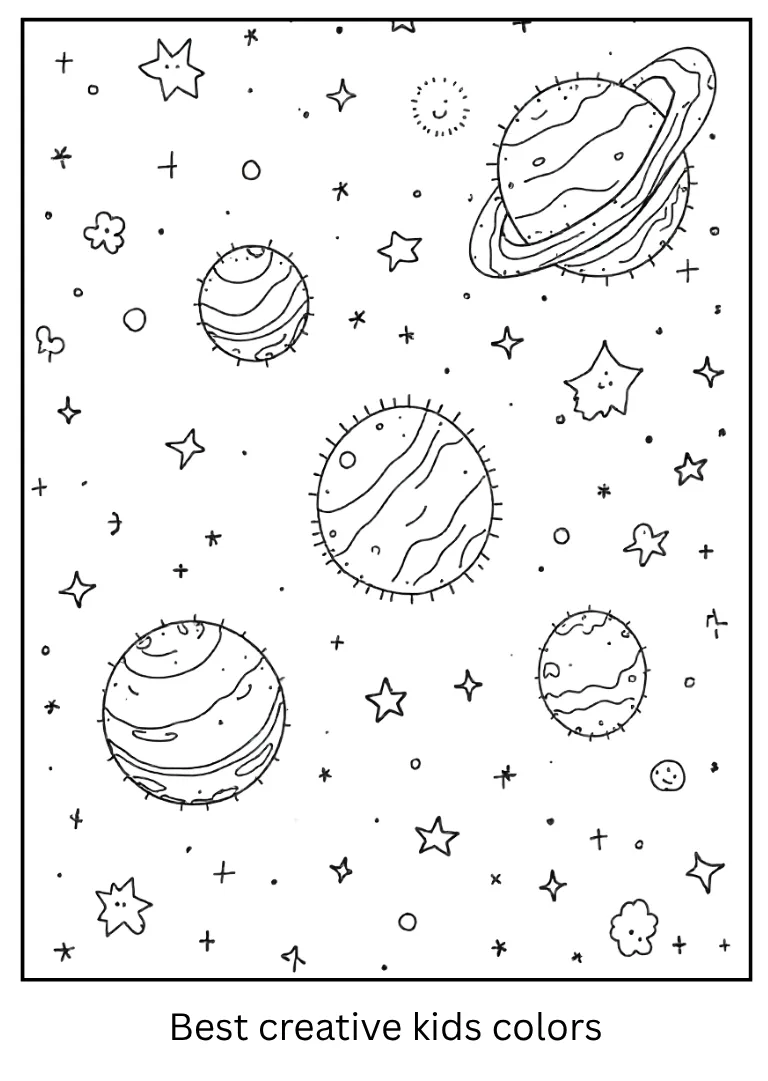 Solar System Coloring Page with Galaxy Background
