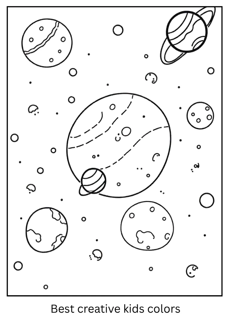 Solar System Coloring Page with Moons and Planets