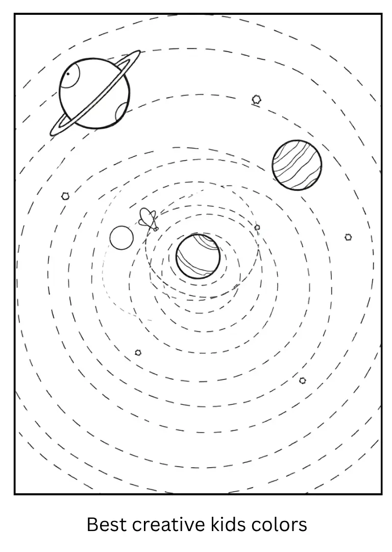 Solar System Coloring Page with Orbit Paths