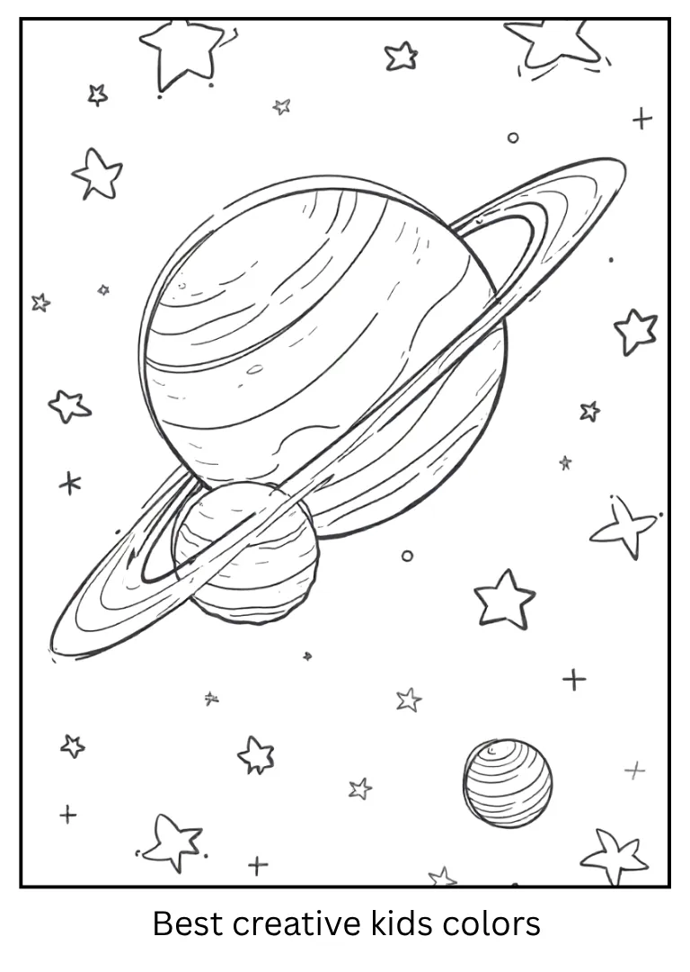 Solar System Coloring Page with Stars Around