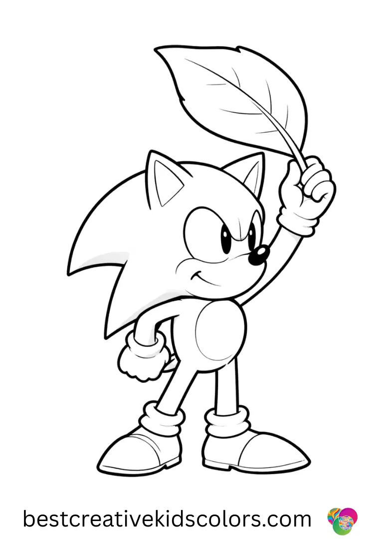 Sonic 2 coloring pages shows Sonic spinning a leaf into the air as he watches it float.