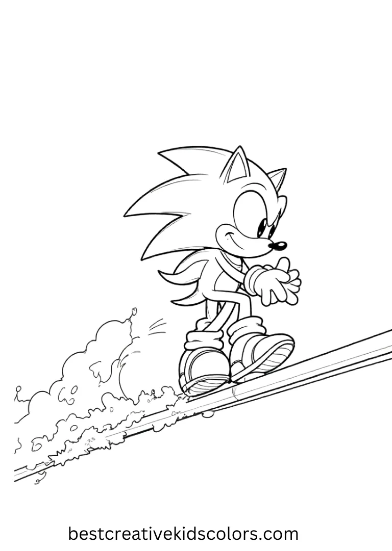 Sonic rides a rail at high speed, sparks flying as he balances in style.