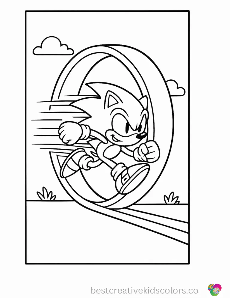 Sonic flies through a loop at top speed, leaving a blur behind him.