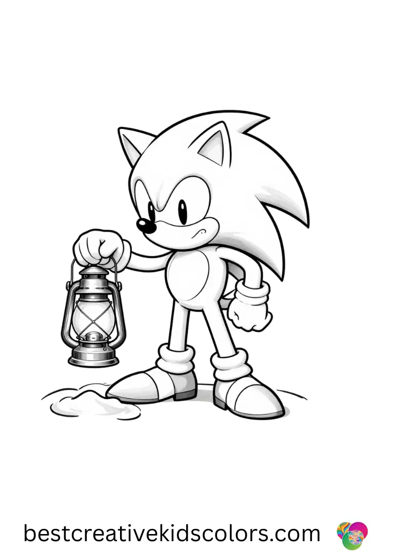 Sonic Shadow Silver coloring pages shows Silver holding a small lantern while Sonic draws in sand.
