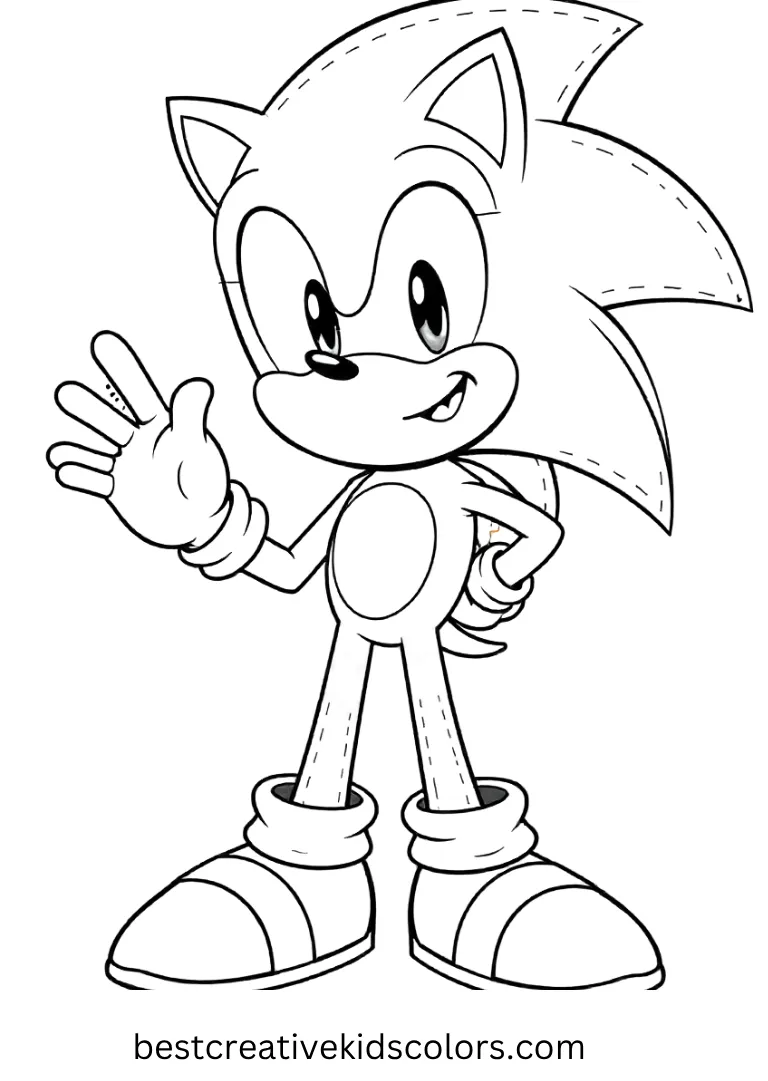 Sonic waves cheerfully, perfect for kids learning to color neatly.