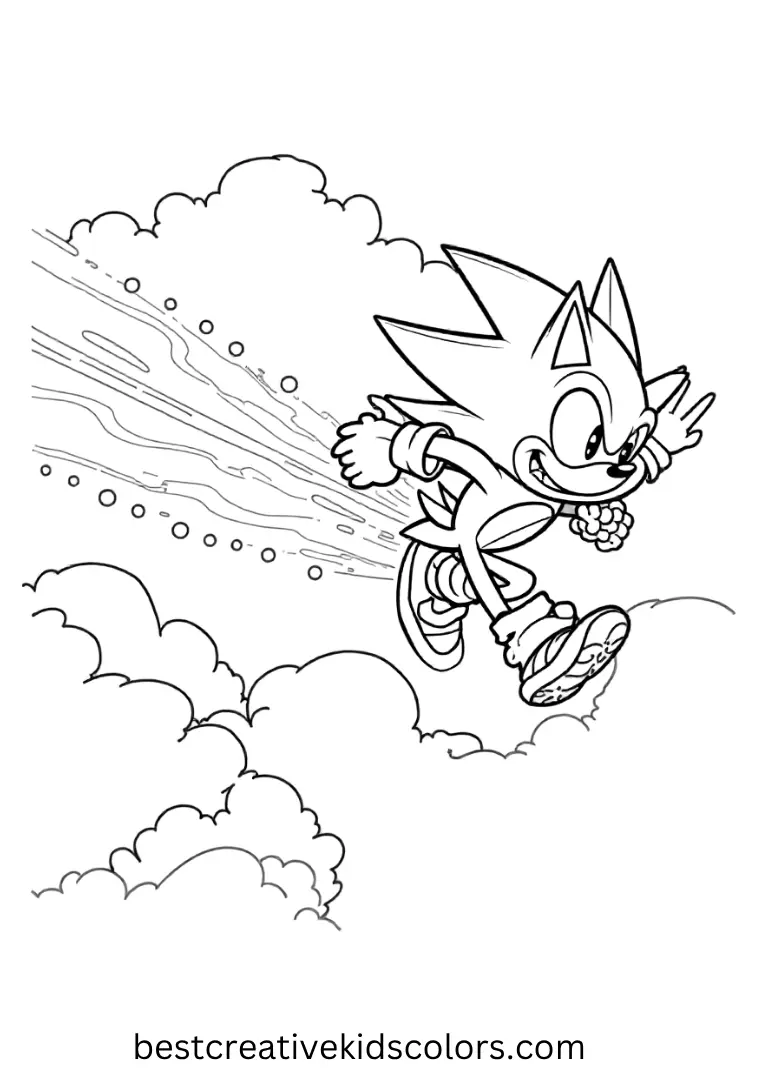 Sonic races through clouds with Goku, leaving glowing energy trails behind.