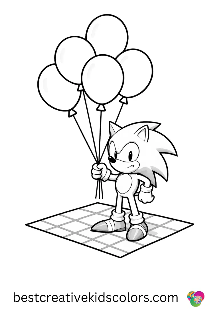 Sonic balloons fanart birthday features Sonic arranging colorful balloons near a picnic setup.