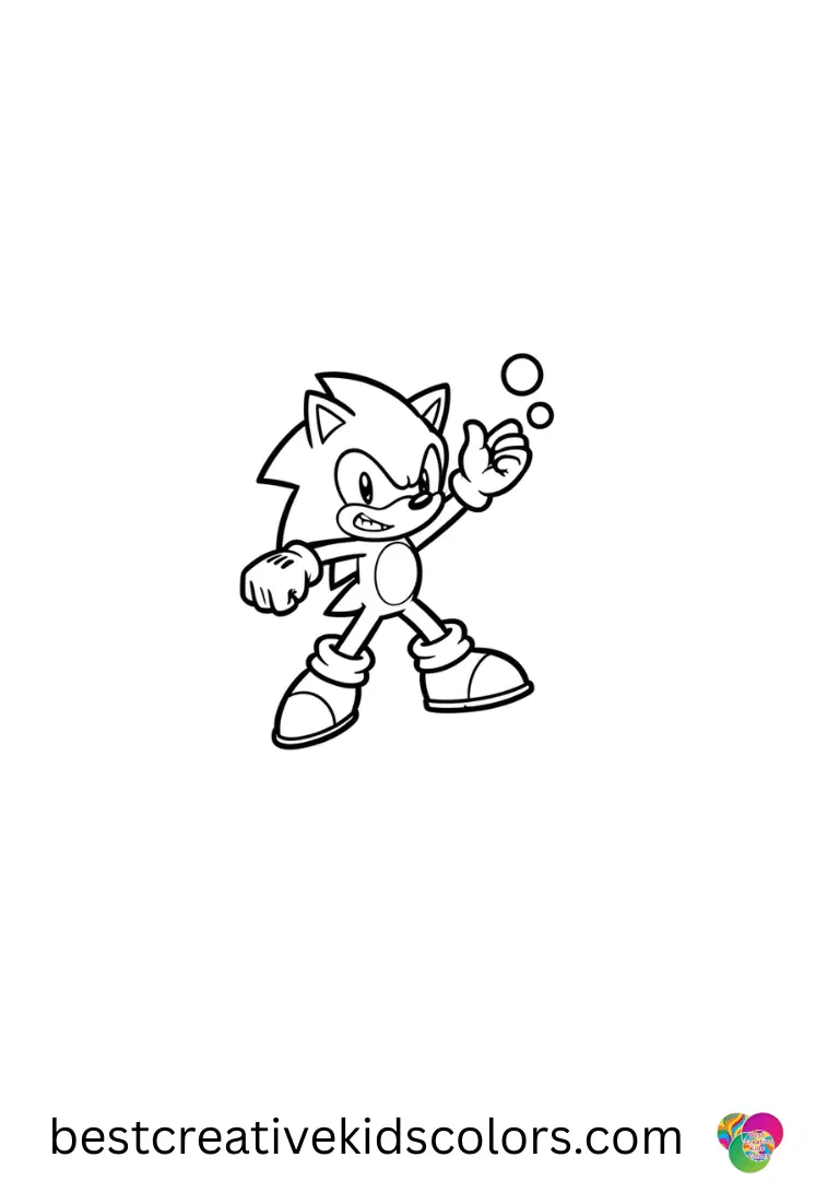 Sonic coloring pages shows Sonic tossing tiny balls into the air while balancing.
