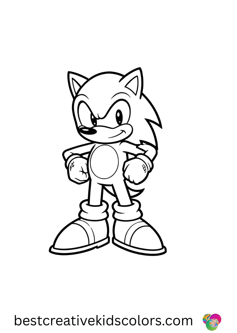 Sonic outline printable depicts Sonic stacking small flowers carefully.