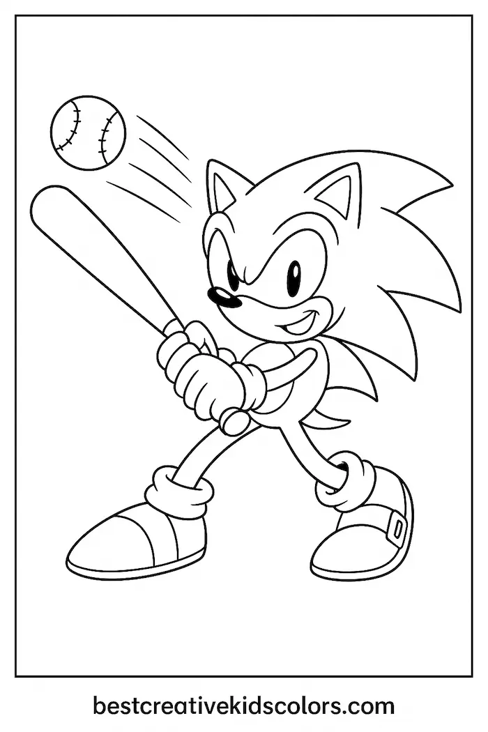Sonic the Hedgehog Coloring Page – Baseball Swing Action