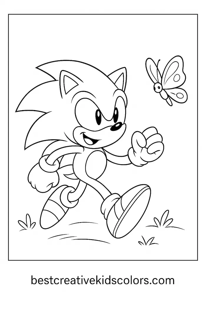 Sonic the Hedgehog Coloring Page – Butterfly Friend