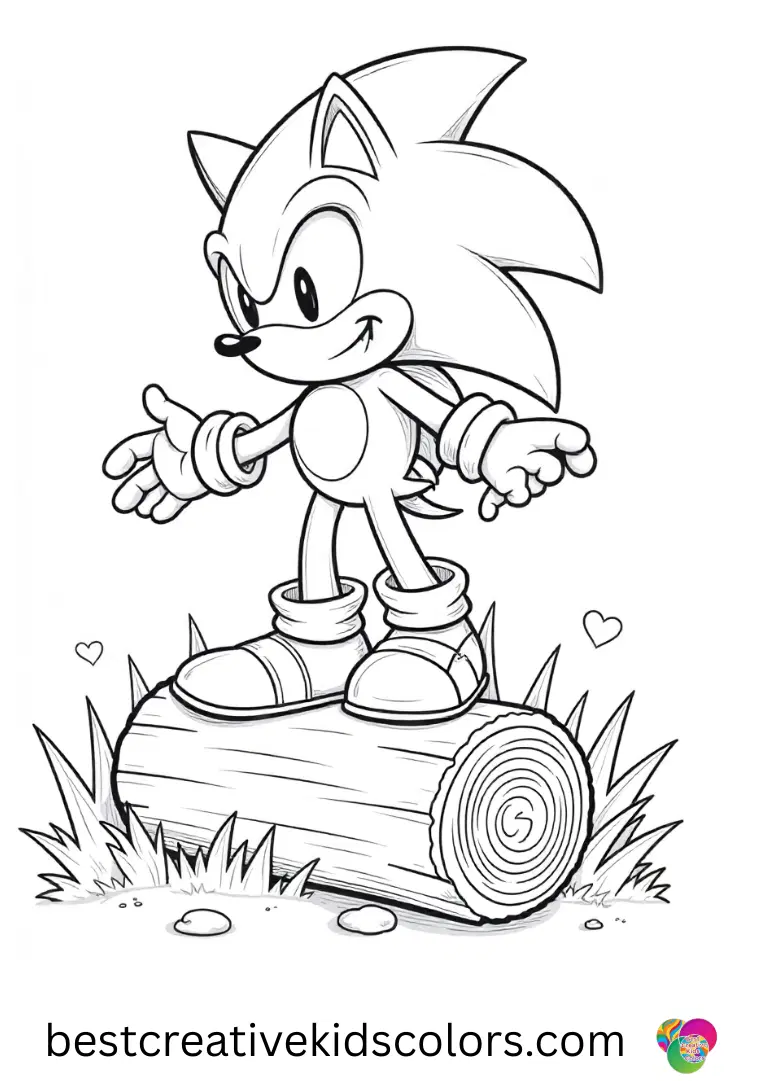 Sonic vs goku coloring pages disney displays Sonic balancing on a log as Goku tosses a leaf playfully.